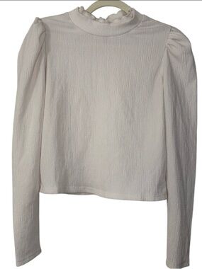NA-KD Ruffled Mock Neck Textured Long Sleeve Top